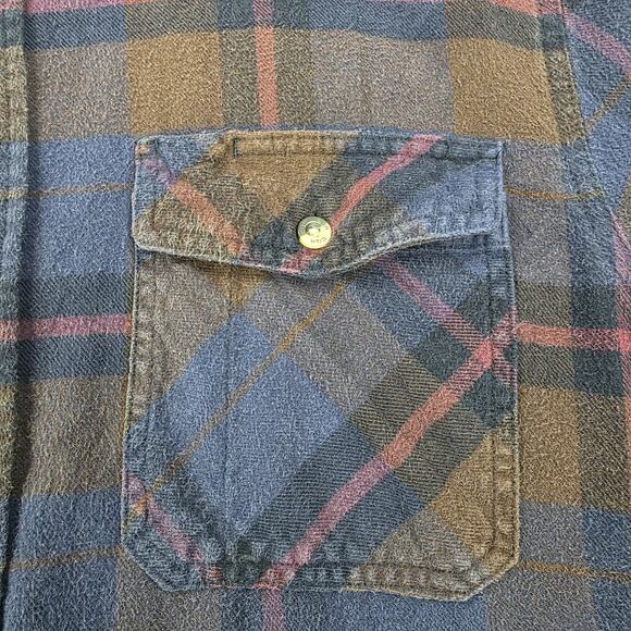 CQR Flannel Shirt Mens Large Blue Brown Plaid Long Sleeve Corduroy Collar Pocket - Picture 13 of 16
